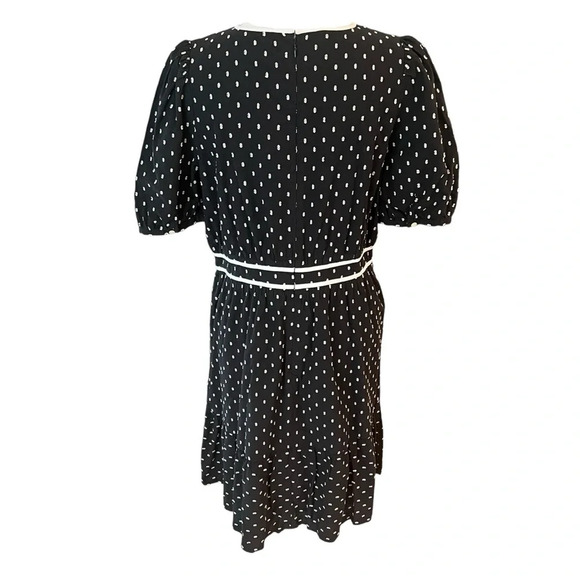 Loft Clip Dot Flounce Dress Blouson Sleeves Black Size 6 - Picture 5 of 16